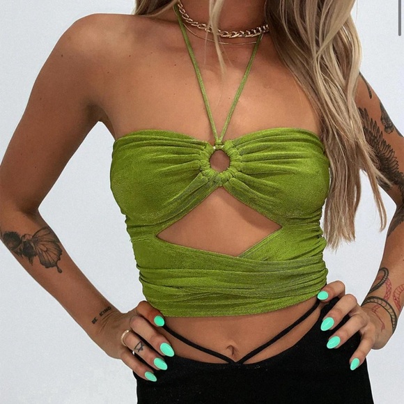 PRINCESS POLLY Loriella Ring Detail Crop Top Color Green Party Size US 2 XS - Picture 2 of 13